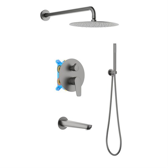 AQUATEK БЕТТА Set 4 в 1 Душевой комплект, шлиф. черный хром AQ1173BGM - фото 306673