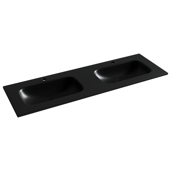 CERAMICA NOVA Grace Раковина накладная мебельная прямоугольная 1410x457x137 с двумя чашами и отверстиями под смеситель цвет черный матовый CN7022MB - фото 310972