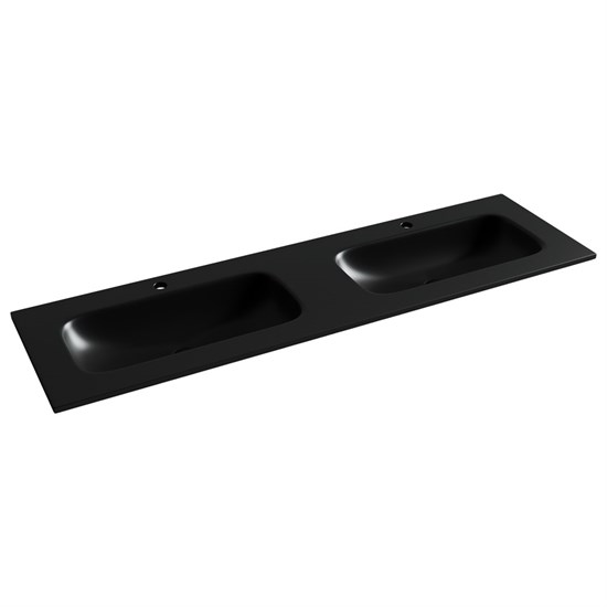 CERAMICA NOVA Grace Раковина накладная мебельная прямоугольная 1610x457x137 с двумя чашами и отверстиями под смеситель цвет черный матовый CN7023MB - фото 310988