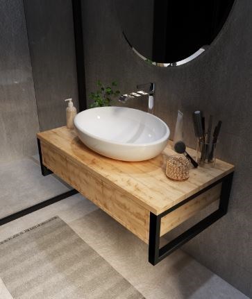 1MARKA Grunge Loft Тумба под раковину подвесная ширина 90 см, цвет дуб Вотан У85843 - фото 316732