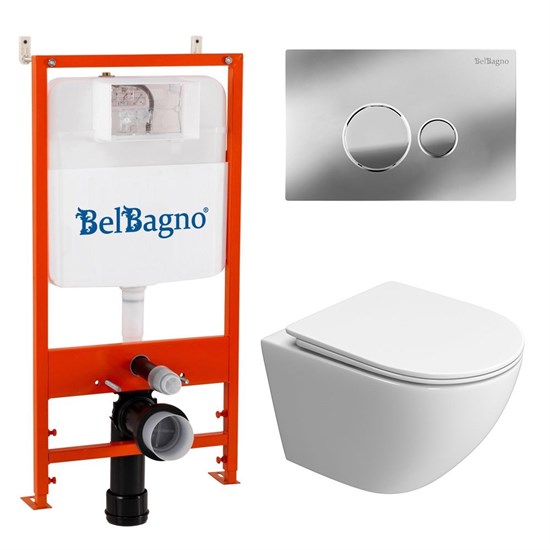 BELBAGNO Комплект 3 в 1 Унитаз подвесной с сиденьем BelBagno UNO-TOR BB5177CH-TOR/SC + Система инсталляции 2 в 1 BelBagno BB026/BB081CR BB5177CH-TOR/SC/BB026/BB081CR - фото 328491