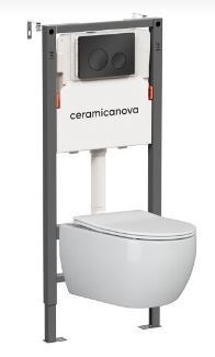 CERAMICA NOVA Комплект Подвесной унитаз PLAY Rimless + Система инсталляции Balance кнопка Circle, черный матовый CN3001_121001MB - фото 331431