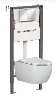 CERAMICA NOVA Комплект Подвесной унитаз PLAY Rimless + Система инсталляции Balance кнопка Square, хром глянцевый CN3001_121002CH - фото 331434