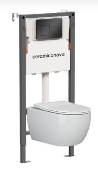 CERAMICA NOVA Комплект Подвесной унитаз PLAY Rimless + Система инсталляции Balance кнопка Square, черный матовый CN3001_121002MB - фото 331437