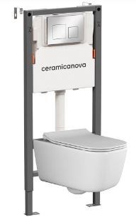 CERAMICA NOVA Комплект Подвесной унитаз NEW DAY Rimless + Система инсталляции Balance кнопка Square, хром глянцевый CN3005_121002CH - фото 331446