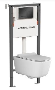 CERAMICA NOVA Комплект Подвесной унитаз NEW DAY Rimless + Система инсталляции Balance кнопка Square, черный матовый CN3005_121002MB - фото 331449