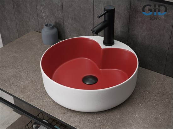 GID Раковина N9013LS 52237 накладная красная матовая / белый графит 40x40x13 GID-52237 - фото 332556
