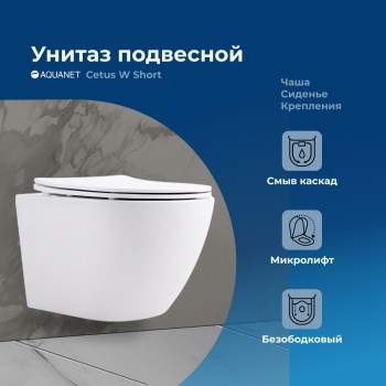 AQUANET Унитаз подвесной Rimless Cetus W Short LX-1900, белый AQUANET-249710 - фото 333638