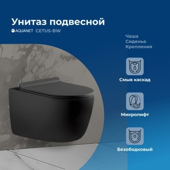 AQUANET Унитаз подвесной Rimless Cetus-BW BL-102N-WHT, черный AQUANET-287008 - фото 333646