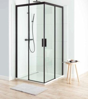 AQUANET Pleasure Душевой уголок квадратный двери раздвижные размер 100x100 см профиль - черный / стекло - прозрачное AQUANET-AE60-S-100x100U-BT - фото 335226
