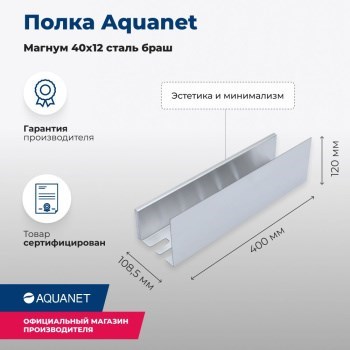 AQUANET Полка Магнум 40x12 сталь браш AQUANET-334110 - фото 336501
