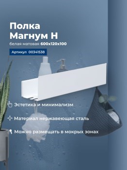 AQUANET Полка Магнум Н 60x12 белая матовая AQUANET-341538 - фото 336637