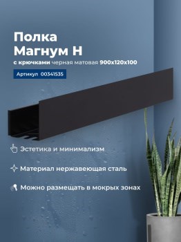 AQUANET Полка Магнум Н 90x12 черная матовая, с крючками AQUANET-341535 - фото 336670