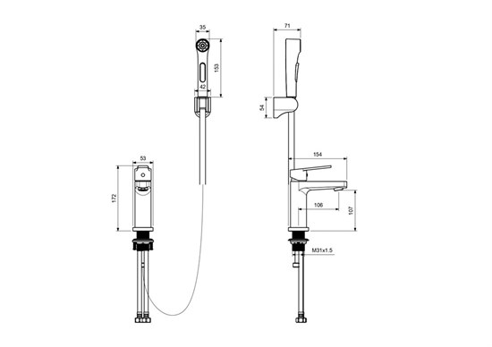 AQUATEK AQ1712BGM ЛУГАНО Смеситель для раковины 106 с гигиеническим ручным душем, оружейная сталь AQ1712BGM - фото 338666