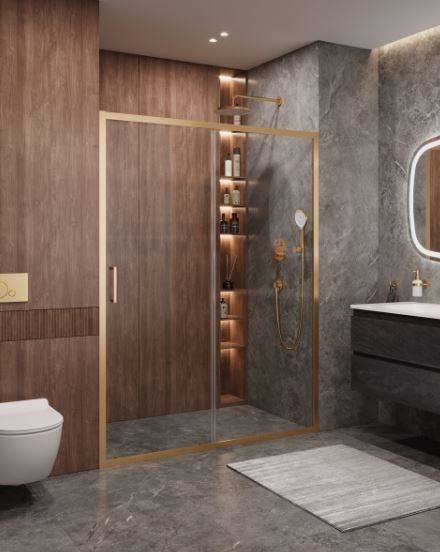 CEZARES Molveno Душевая дверь в нишу раздвижная ширина 150 см профиль - брашированное золото / стекло - прозрачное MOLVENO-BF-1-150-C-BORO-IV