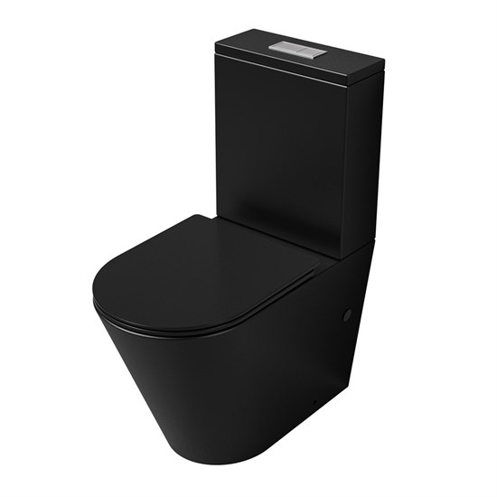 GROSSMAN Унитаз напольный GR-4458BMSQ (640х360х835) безободковый,черный матовый с тонкой крышкой,микролифт,смыв торнадо,2 места GR-4458BMSQ - фото 350369