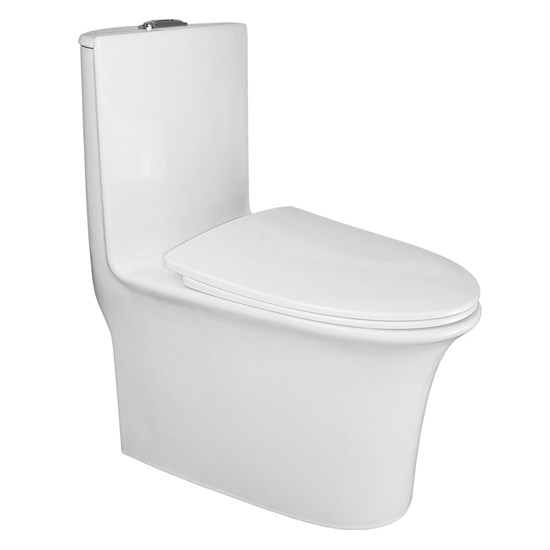 AZARIO Унитаз моноблок  Luna 770x390x710 напольный, горизонтальный слив, сиденье дюропласт микролифт (AZ-1037) AZ-1037 - фото 356588