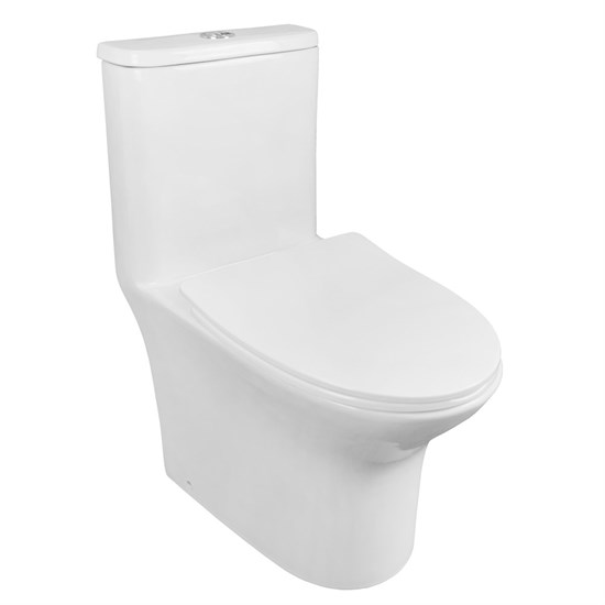 AZARIO Унитаз-моноблок  Sente 375х665x785 напольный, безободковый, горизонтальный слив, сиденье дюропласт микролифт (AZ-8614) AZ-8614 - фото 356622