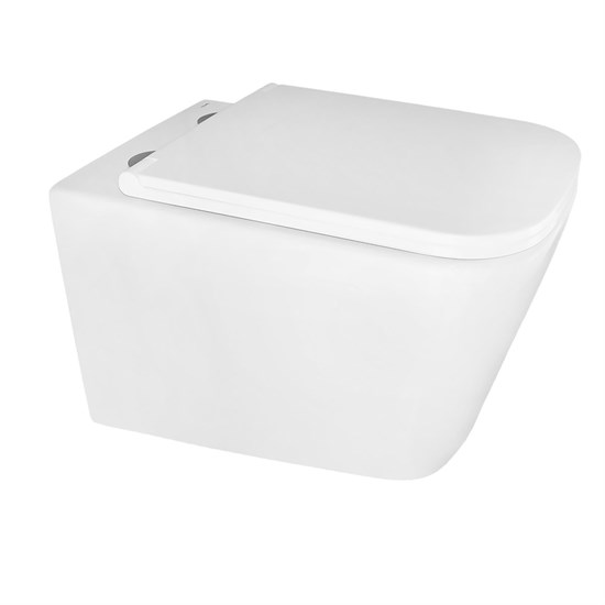 AZARIO Унитаз подвесной  Cascad 525x345x360 безободковый, система смыва "Скрытое Торнадо", в комплекте с быстросъемным сиденьем микролифт (AZ-2303A) AZ-2303-A - фото 357528