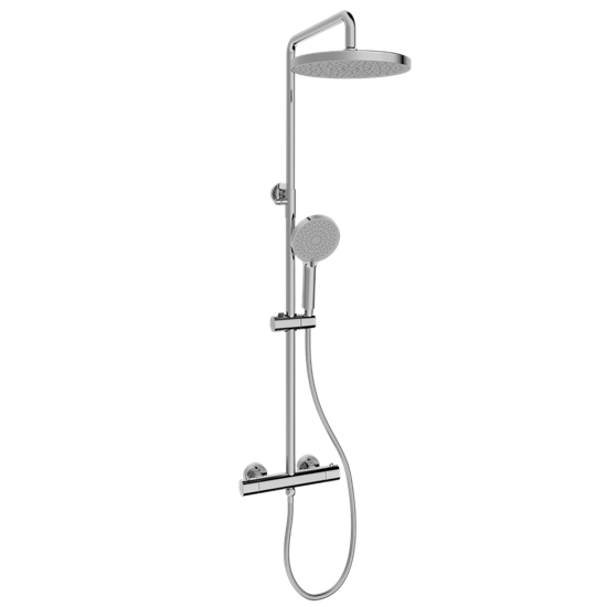 SANCOS Душевая стойка Teo c термостатом, с регулировкой по высоте, c верхним душем ?250 мм , ручным душем ?130 мм, 3 режима, цвет хром, арт. SC11001CH SC11001CH