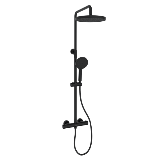 SANCOS Душевая стойка Teo c термостатом, с регулировкой по высоте, c верхним душем ?250 мм , ручным душем ?130 мм, 3 режима, цвет черный матовый, арт. SC11001MB SC11001MB