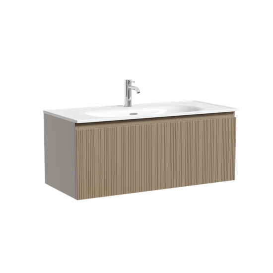 SANCOS Тумба подвесная с рельефным фасадом Code 990х453х400, c одним ящиком оснащенным доводчиками скрытого монтажа с системой Soft close (плавного закрывания), цвет серо- бежевый , арт. CD100GB CD100GB - фото 364545