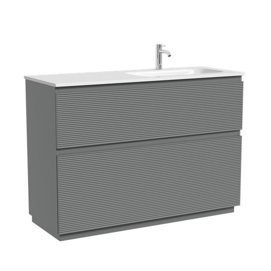 SANCOS Тумба напольная с рельефным фасадом Folk Floor правая 1190х445х850, c двумя ящиками оснащенными доводчиками скрытого монтажа с системой плавного закрывания, цвет Ergraut soft, арт.FL120FRES FL120FRES - фото 364763