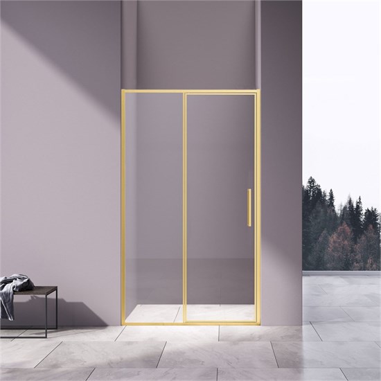 VINCEA Slim 8mm Душевая дверь распашная ширина 120 см, профиль - брашированное золото / стекло - прозрачное VDP-4SL120CLG - фото 366650