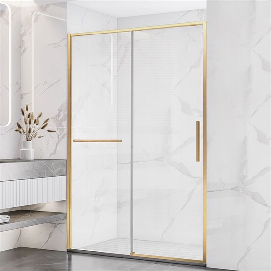 VINCEA Slim Soft Душевая дверь раздвижная ширина 130 см, профиль - брашированное золото / стекло - прозрачное VDS-1SS130CLG - фото 367187