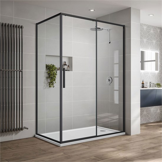 VINCEA Slim-U Душевой уголок прямоугольный размер 120x90 см, двери раздвижные, профиль - черный / стекло - прозрачное VSR-2SU9012CLB - фото 368097