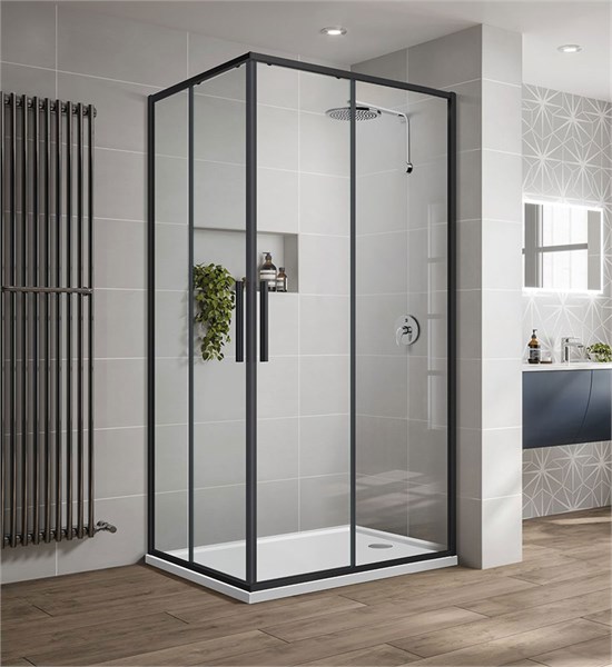 VINCEA Slim-U Душевой уголок прямоугольный размер 100x80 см, двери раздвижные, профиль - черный / стекло - прозрачное VSS-2SU8010CLB - фото 368129
