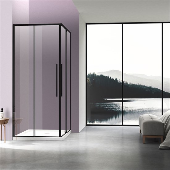 VINCEA Slim-N Душевой уголок квадратный размер 90x90 см, двери раздвижные, профиль - черный / стекло - прозрачное VSS-4SN900CLB - фото 368150