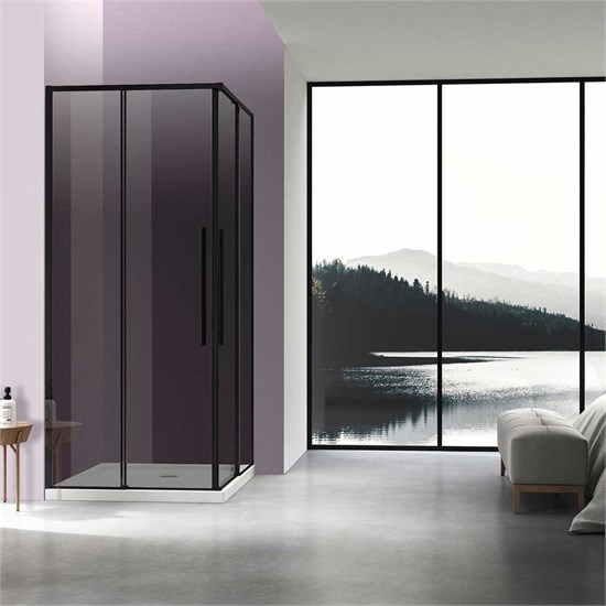 VINCEA Slim-N Душевой уголок квадратный размер 90x90 см, двери раздвижные, профиль - черный / стекло - тонированное VSS-4SN900CGB - фото 368270