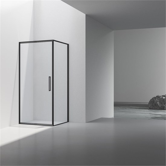 VINCEA Slim 8mm Душевой уголок квадратный размер 90x90 см, двери распашные, профиль - черный / стекло - прозрачное VSR-4SLP9090CLB - фото 368414