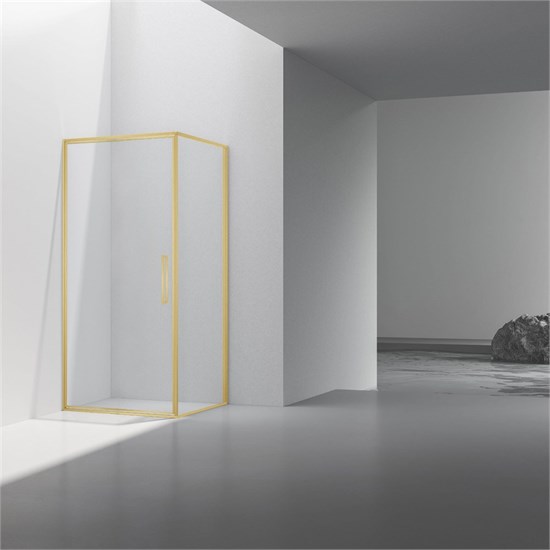 VINCEA Slim 8mm Душевой уголок квадратный размер 90x90 см, двери распашные, профиль - брашированное золото / стекло - прозрачное VSR-4SLP9090CLG - фото 368418
