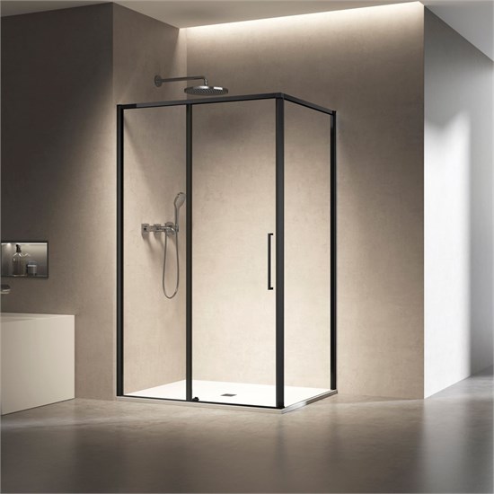 VINCEA Slim 8mm Душевой уголок прямоугольный размер 130x90 см, двери раздвижные, профиль - черный / стекло - прозрачное VSR-6SL9013CLB - фото 368481