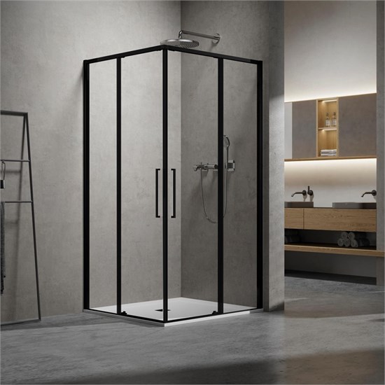 VINCEA Slim 8mm Душевой уголок прямоугольный размер 100x80 см, двери раздвижные, профиль - черный / стекло - прозрачное VSS-6SL8010CLB - фото 368493