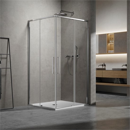 VINCEA Slim 8mm Душевой уголок квадратный размер 90x90 см, двери раздвижные, профиль - хром / стекло - прозрачное VSS-6SL900CL - фото 368496