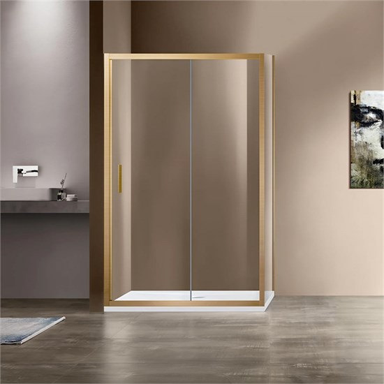 VINCEA Garda Душевой уголок прямоугольный размер 120x80 см, двери раздвижные, профиль - брашированное золото / стекло - прозрачное VSR-1G8012CLG - фото 368557