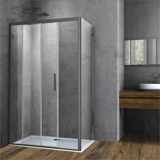 VINCEA Soft Душевой уголок прямоугольный размер 120x80 см, двери раздвижные, профиль - вороненая сталь / стекло - прозрачное VSR-3SO8012CLGM - фото 369090