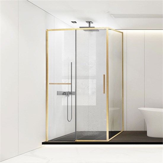 VINCEA Slim Soft Душевой уголок прямоугольный размер 140x80 см, двери раздвижные, профиль - брашированное золото / стекло - прозрачное VSR-1SS8014CLG - фото 369664