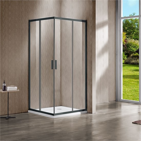 VINCEA Garda Душевой уголок квадратный размер 120x120 см, двери раздвижные, профиль - вороненая сталь / стекло - прозрачное VSS-1G1212CLGM - фото 370318