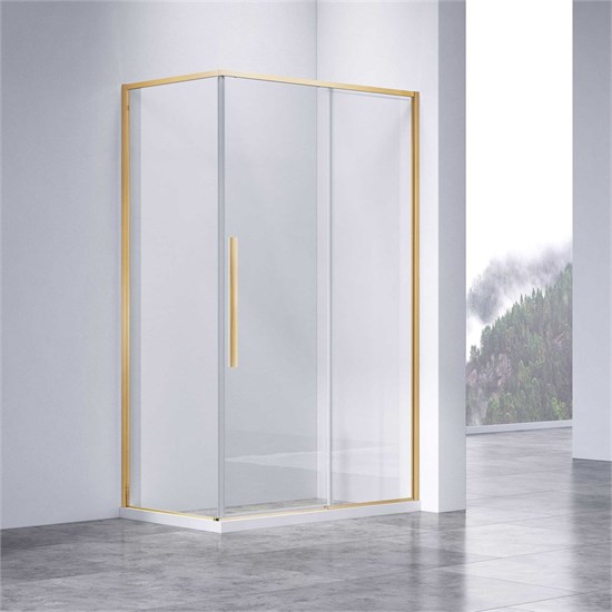 VINCEA Slim-N Душевой уголок прямоугольный размер 120x80 см, двери раздвижные, профиль - брашированное золото / стекло - прозрачное VSR-4SN8012CLG - фото 371229
