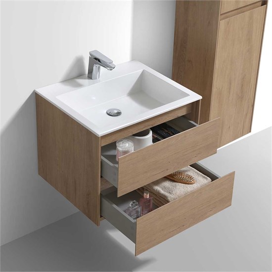 VINCEA База под раковину Luka 600 подвесная, 2 выкатных ящика soft-close, N.Oak VMC-2L600NO - фото 373189