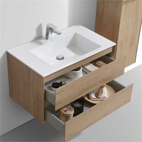 VINCEA База под раковину Luka 800 подвесная, 2 выкатных ящика soft-close, N.Oak VMC-2L800NO - фото 373247