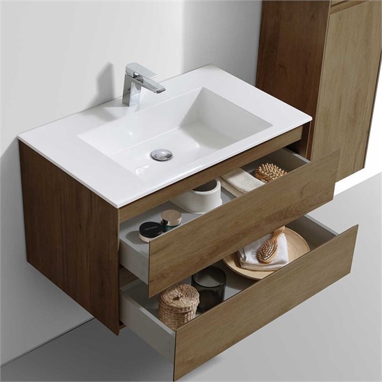 VINCEA База под раковину Luka 800 подвесная, 2 выкатных ящика soft-close, T.Oak VMC-2L800TO - фото 373269
