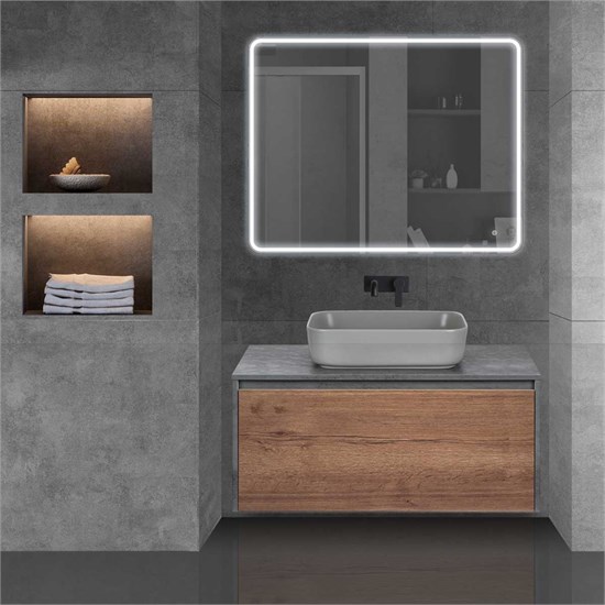 VINCEA База под накладную раковину Mesa 1000 подвесная, 1 выкатной/1 скрытый ящик soft close, T.Oak + Beton VMC-2MS100TB - фото 374012