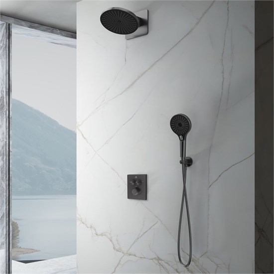 VINCEA Душевой комплект Inspire VSFW-3I21MT5GM встраиваемый, термостат, двухрежимный, вороненая сталь VSFW-3I21MT5GM - фото 375497