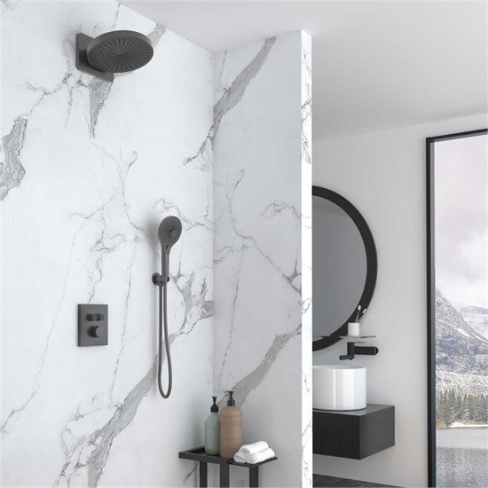 VINCEA Душевой комплект Inspire VSFW-3I21MT1GM встраиваемый, термостат, двухрежимный, вороненая сталь VSFW-3I21MT1GM - фото 375806