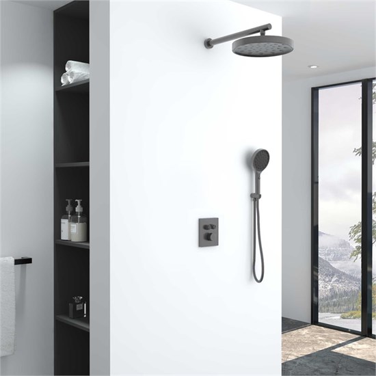VINCEA Душевой комплект Inspire VSFW-3I21MT2GM встраиваемый, термостат, двухрежимный, вороненая сталь VSFW-3I21MT2GM - фото 375866